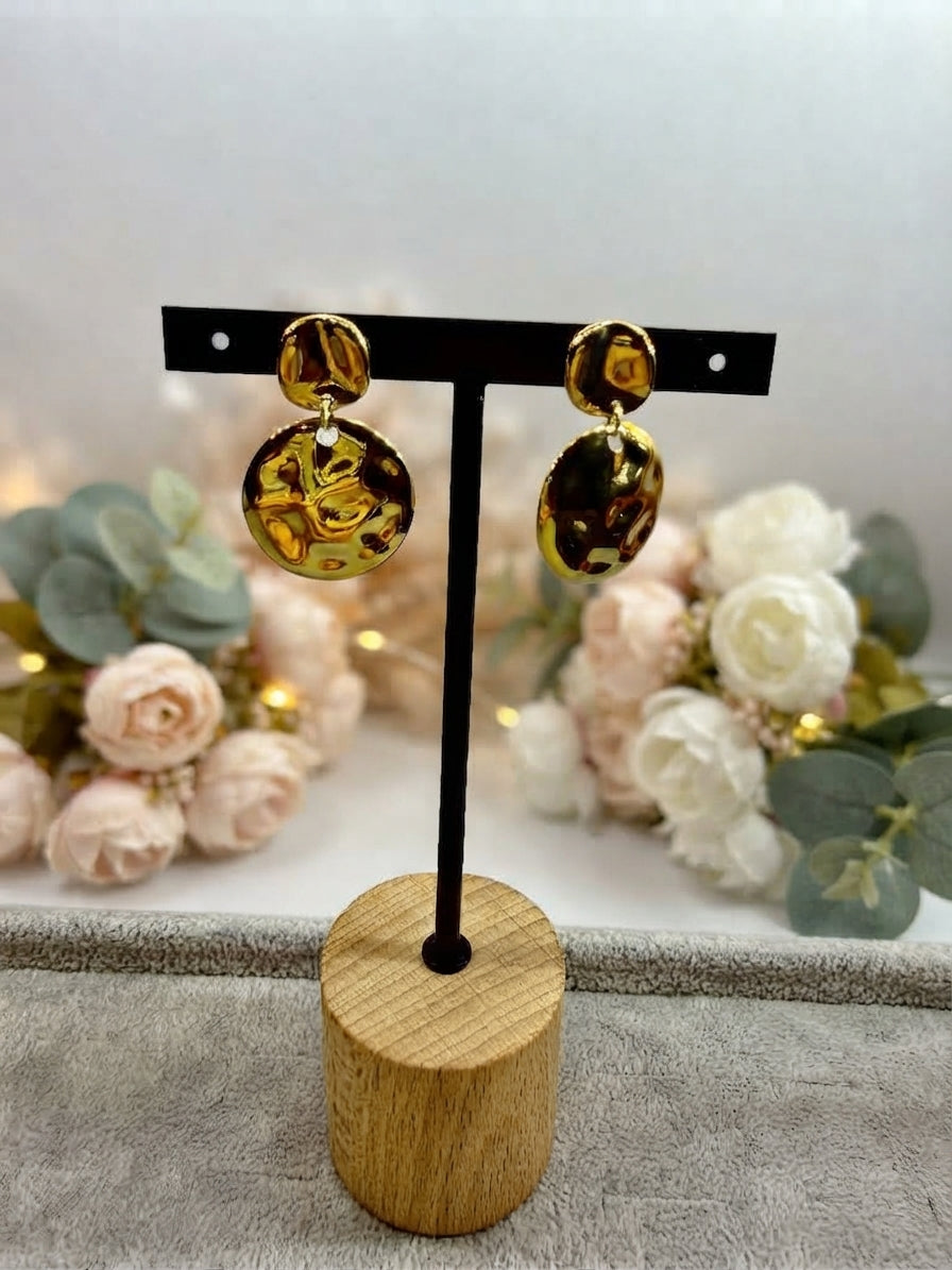 Pendientes Dorados Colgantes con Medallas Texturizadas | Pendientes de Acero Inoxidable