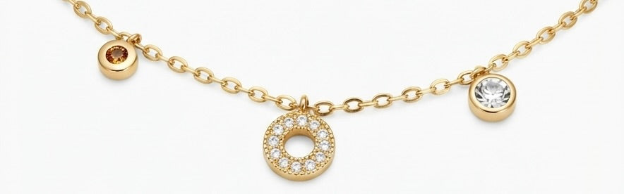 Collar Dorado con Charms Geométricos y Circonitas | Collar de Acero Inoxidable