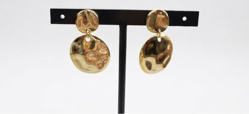 Pendientes Dorados Colgantes con Medallas Texturizadas | Pendientes de Acero Inoxidable