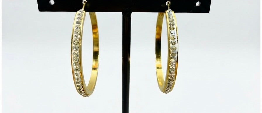 Pendientes "argollas" Doradas Grandes con Circonitas Incrustadas | Pendientes de Acero Inoxidable