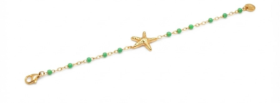 Pulsera Dorada con Estrella de Mar y Cuentas | Pulsera de Acero Inoxidable