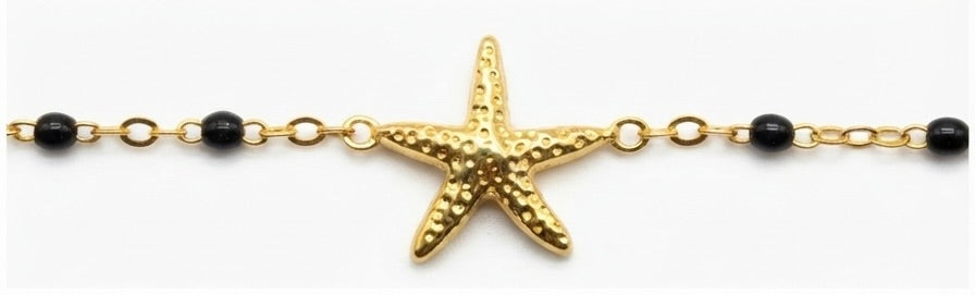 Pulsera Dorada con Estrella de Mar y Cuentas | Pulsera de Acero Inoxidable
