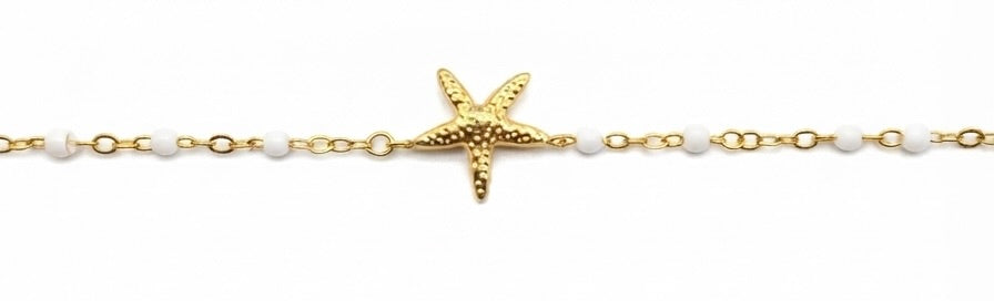 Pulsera Dorada con Estrella de Mar y Cuentas | Pulsera de Acero Inoxidable