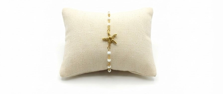Pulsera Dorada con Estrella de Mar y Cuentas | Pulsera de Acero Inoxidable