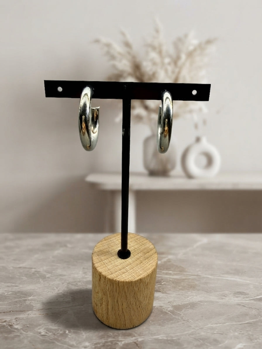 Pendientes "Argollas" Plateadas Grandes y Abombadas | Pendientes de Acero Inoxidable