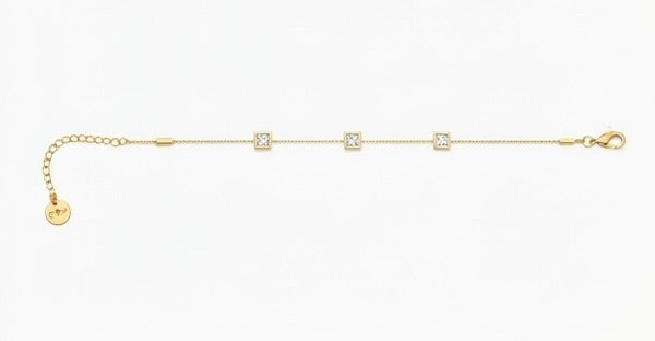 Pulsera Dorada Fina con Circonitas Cuadradas | Pulsera de Acero Inoxidable
