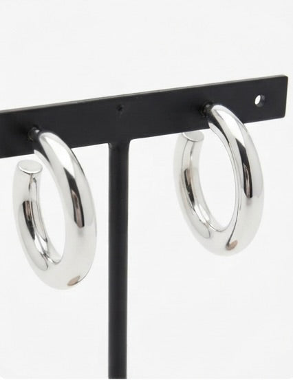 Pendientes "Argollas" Plateadas Grandes y Abombadas | Pendientes de Acero Inoxidable
