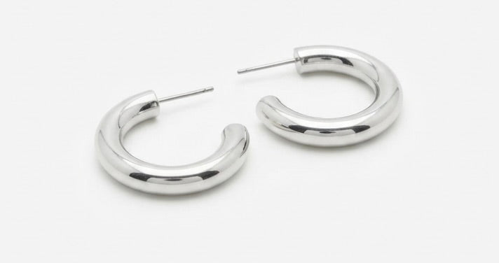 Pendientes "Argollas" Plateadas Grandes y Abombadas | Pendientes de Acero Inoxidable