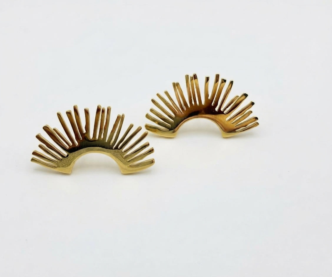 Pendientes Dorados de Sol en Relieve | Pendientes de Acero Inoxidable