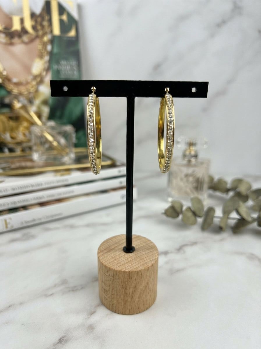 Pendientes "argollas" Doradas Grandes con Circonitas Incrustadas | Pendientes de Acero Inoxidable