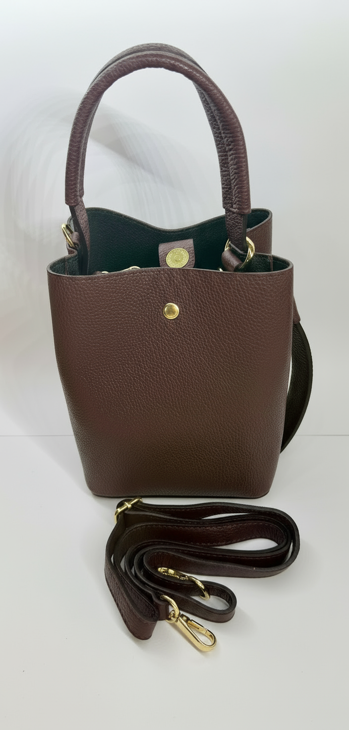 'Modelo Cesta Urbana' | Bolso Cubo + Pouch en Piel Genuina