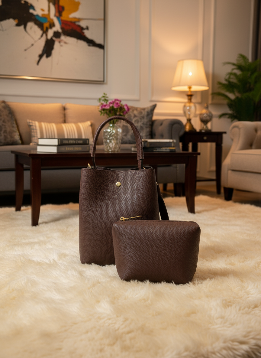 'Modelo Cesta Urbana' | Bolso Cubo + Pouch en Piel Genuina