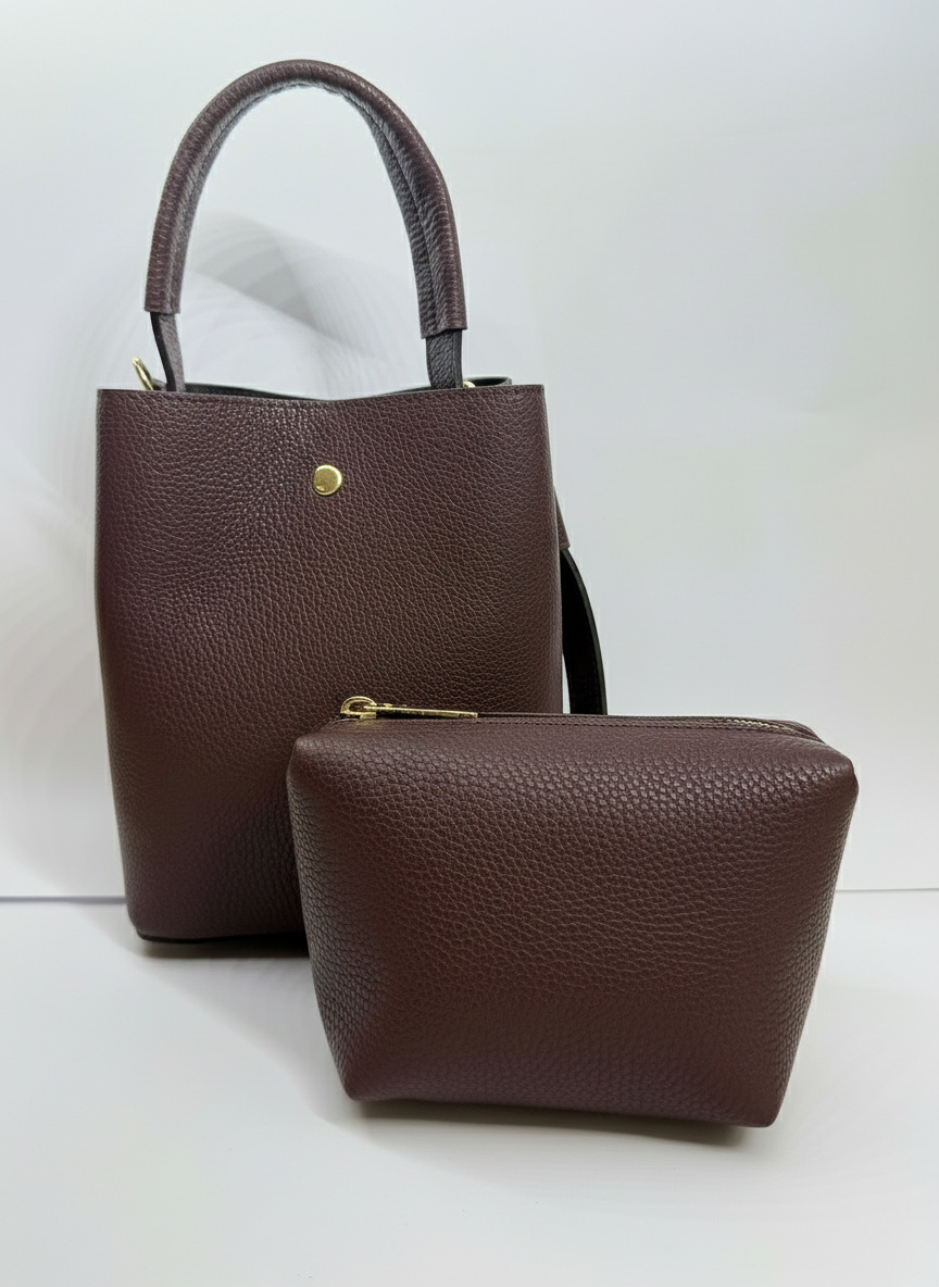 'Modelo Cesta Urbana' | Bolso Cubo + Pouch en Piel Genuina