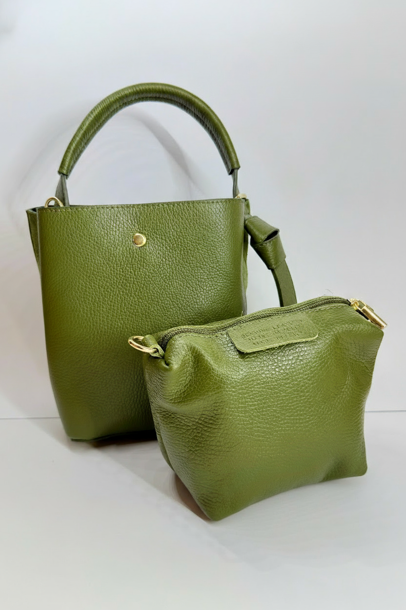 'Modelo Cesta Urbana' | Bolso Cubo + Pouch en Piel Genuina