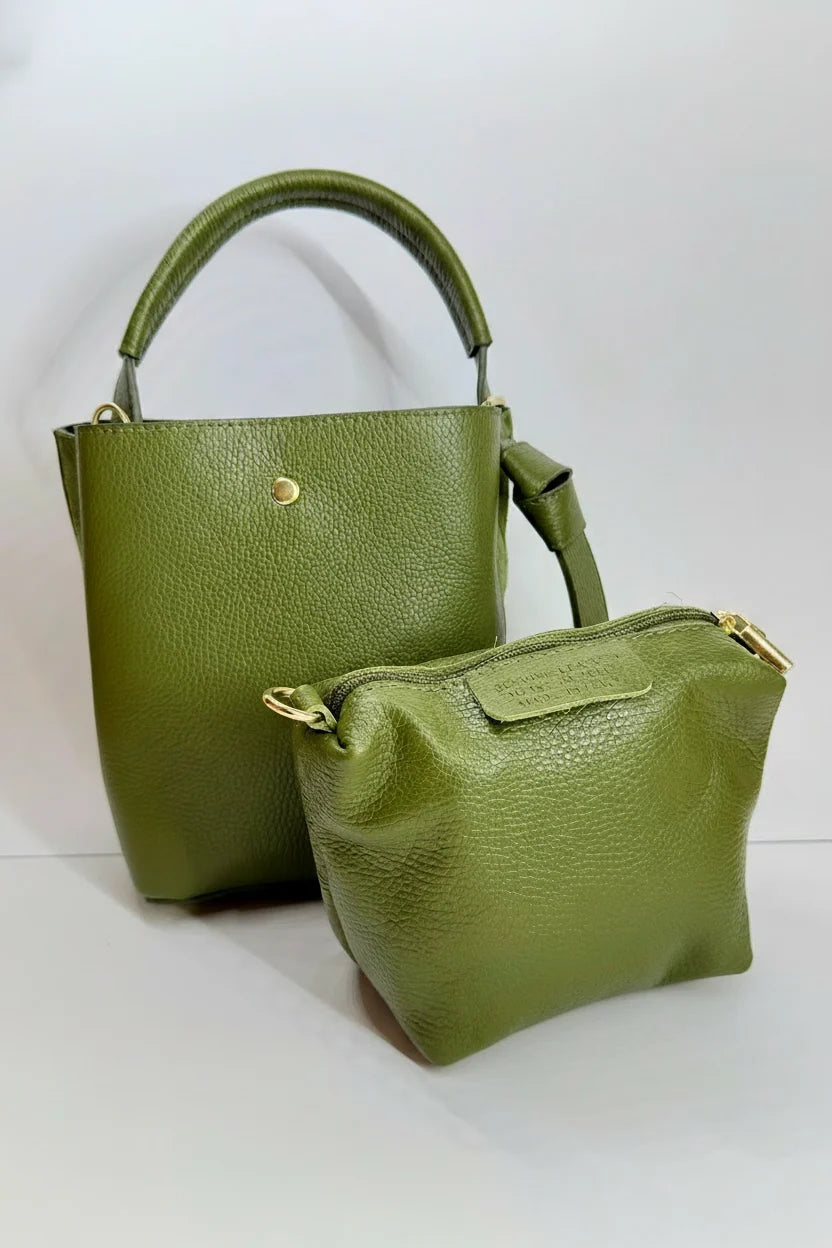 'Modelo Cesta Urbana' | Bolso Cubo + Pouch en Piel Genuina