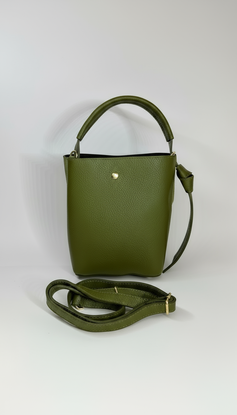 'Modelo Cesta Urbana' | Bolso Cubo + Pouch en Piel Genuina