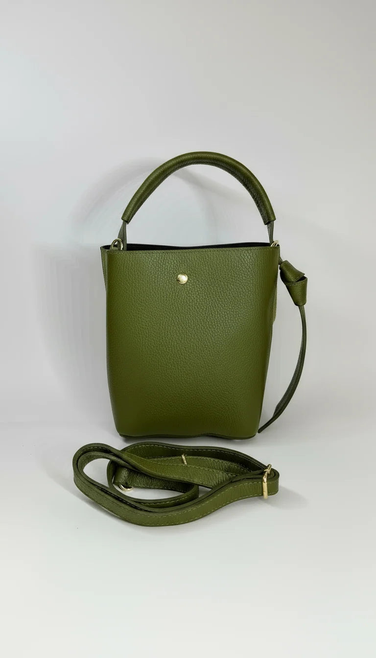'Modelo Cesta Urbana' | Bolso Cubo + Pouch en Piel Genuina