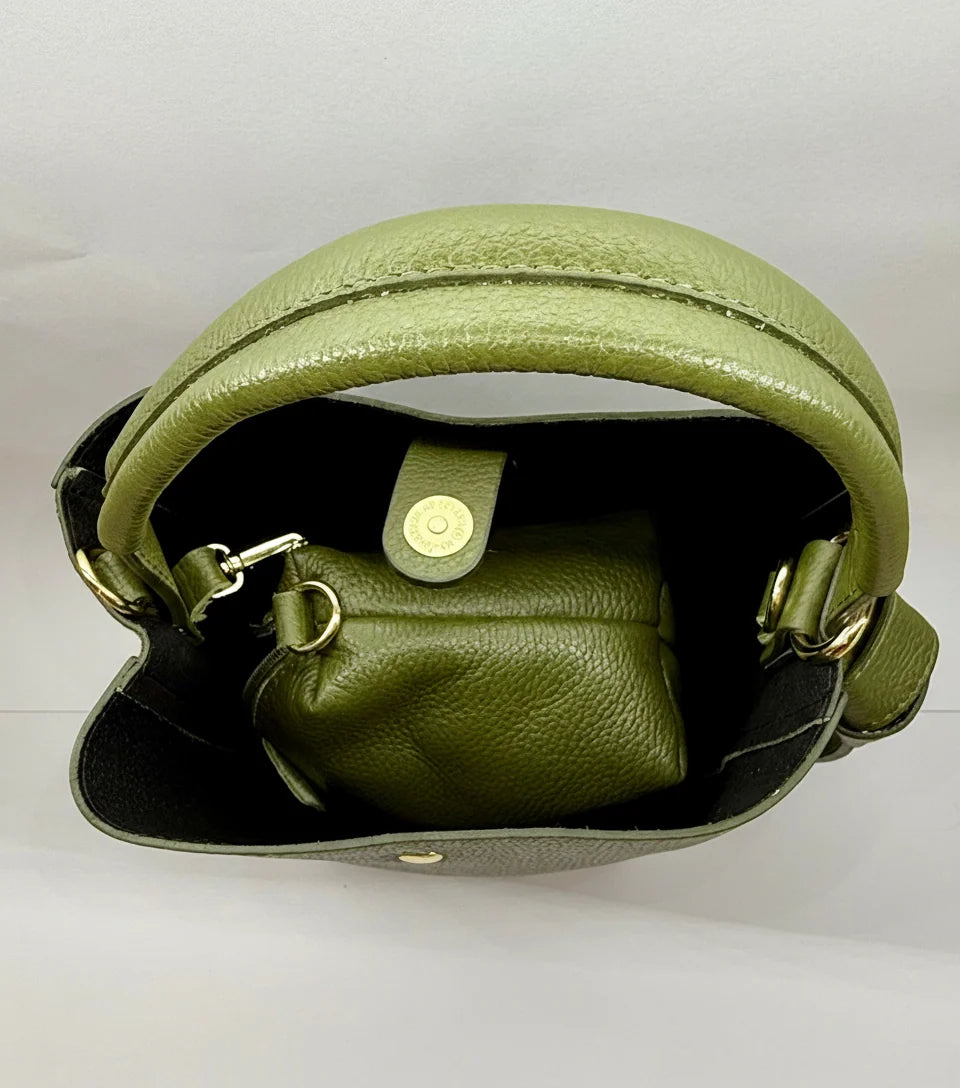 'Modelo Cesta Urbana' | Bolso Cubo + Pouch en Piel Genuina